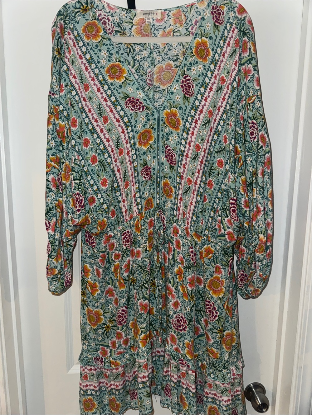 Umgee Floral Boho Dress in Teal Multi